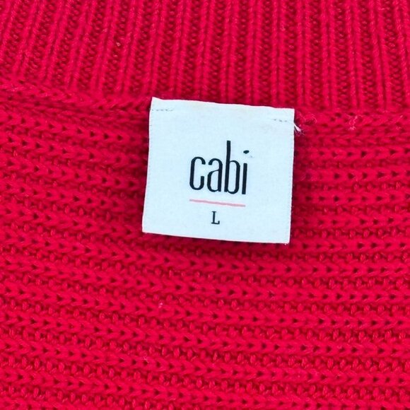 Cabi standout Red V-Neck Sweater size large ribbed Cable Knit Sleeves womens - Picture 6 of 12